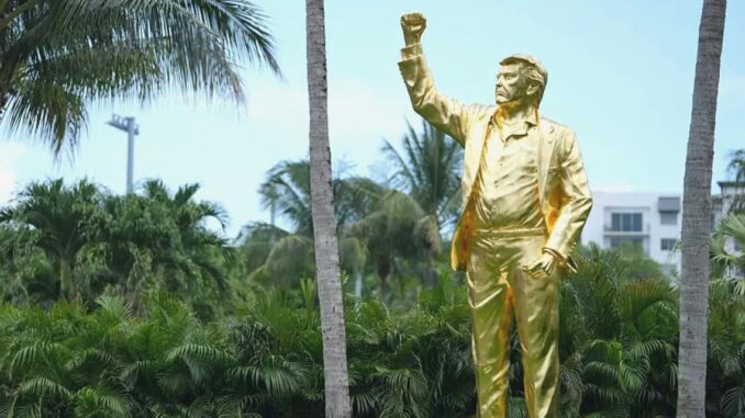 Gold Trump Statue Blessed with Prayers - RaillyNews